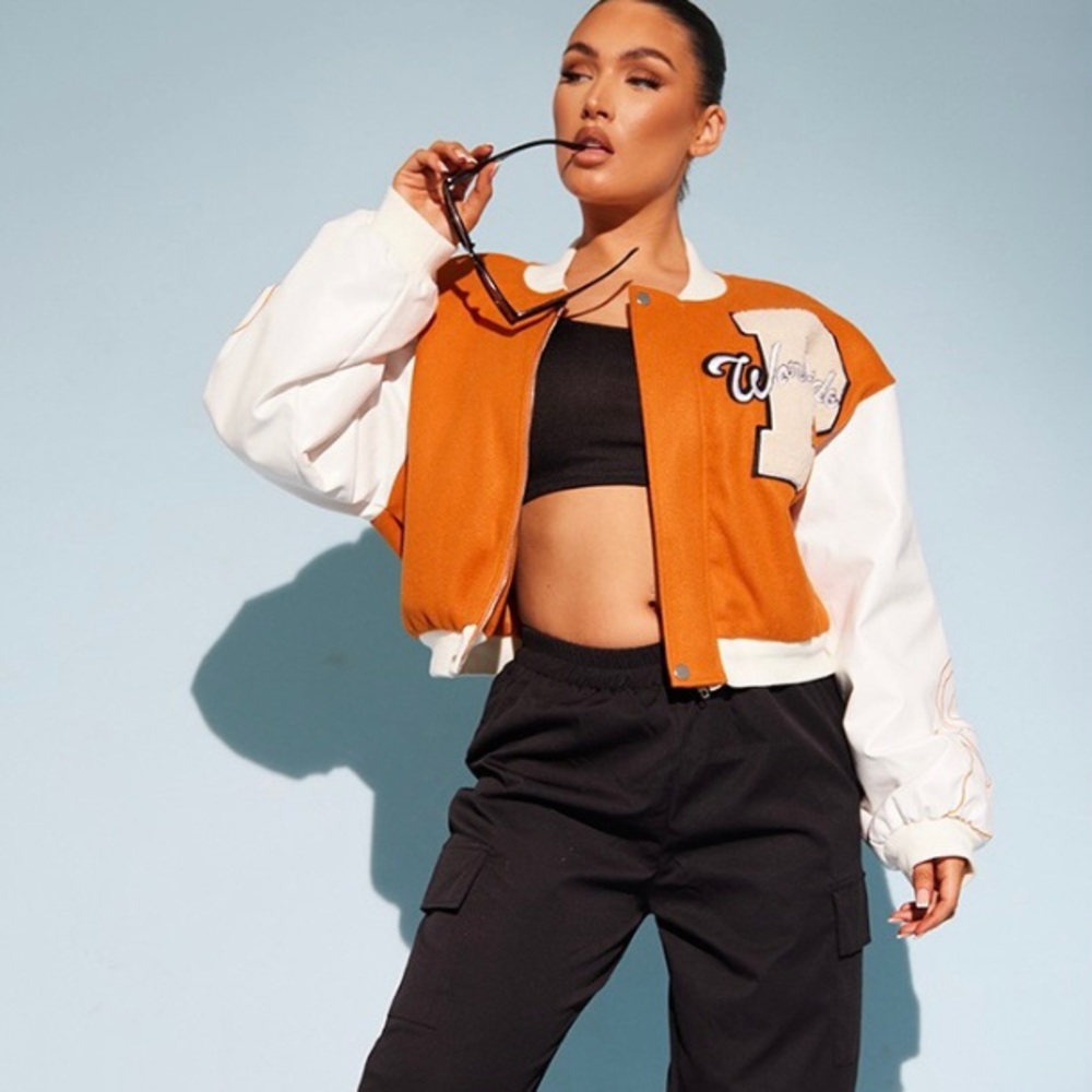 Varsity small jacket🧡 orange and cream